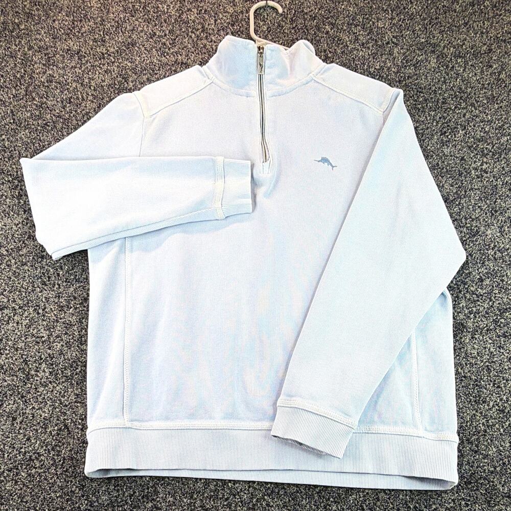 Tommy Bahama Men's Light Blue 1/4 Zip Mock Neck Cotton Knit Sweatshirt S